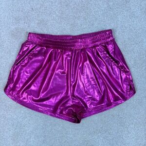 Hot Pink Metallic Shiny Festival Shorts Womens Medium Magenta Rave Dance